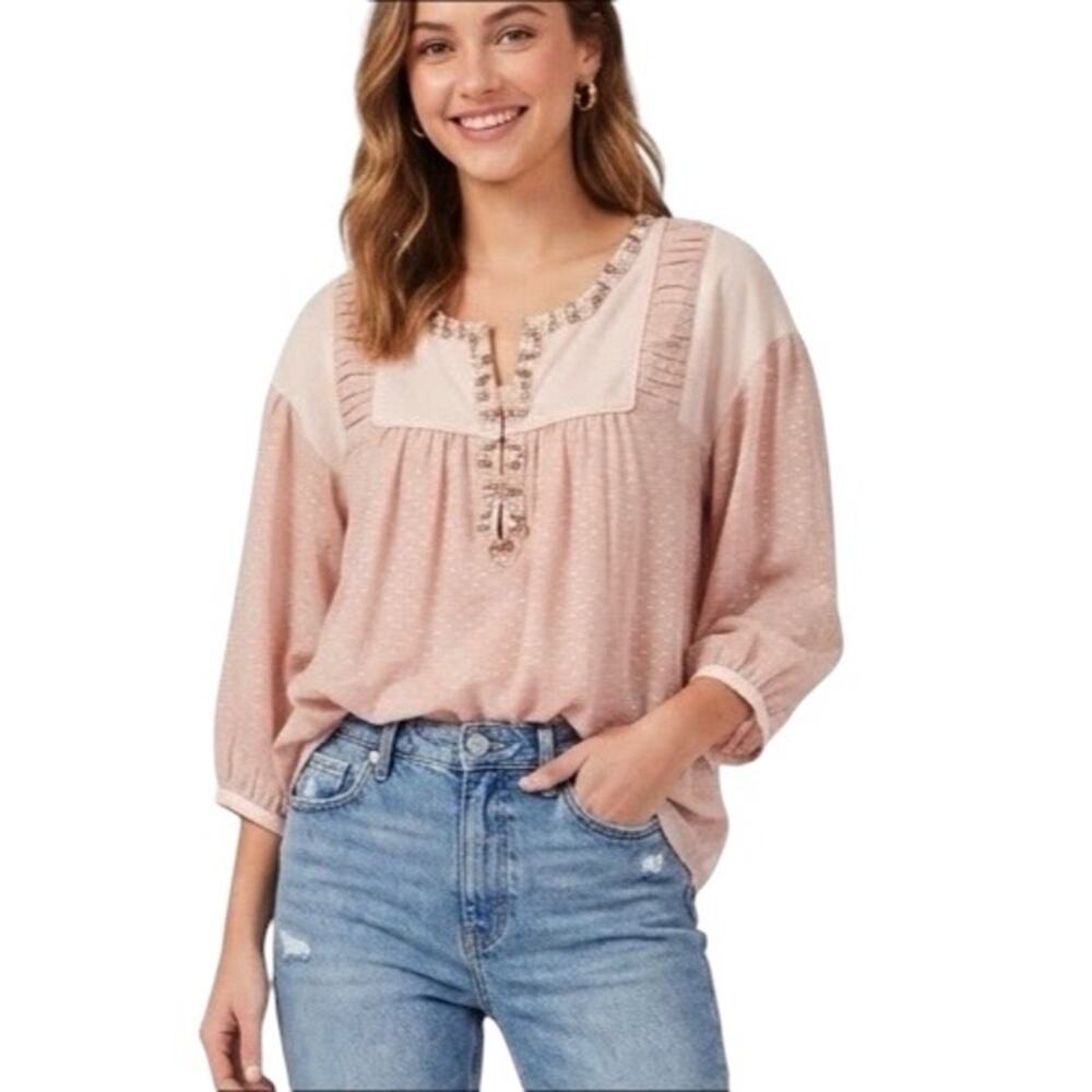 Rebecca Taylor Blush Pink Beaded Embellished Silk Blend Top Blouse Size 4